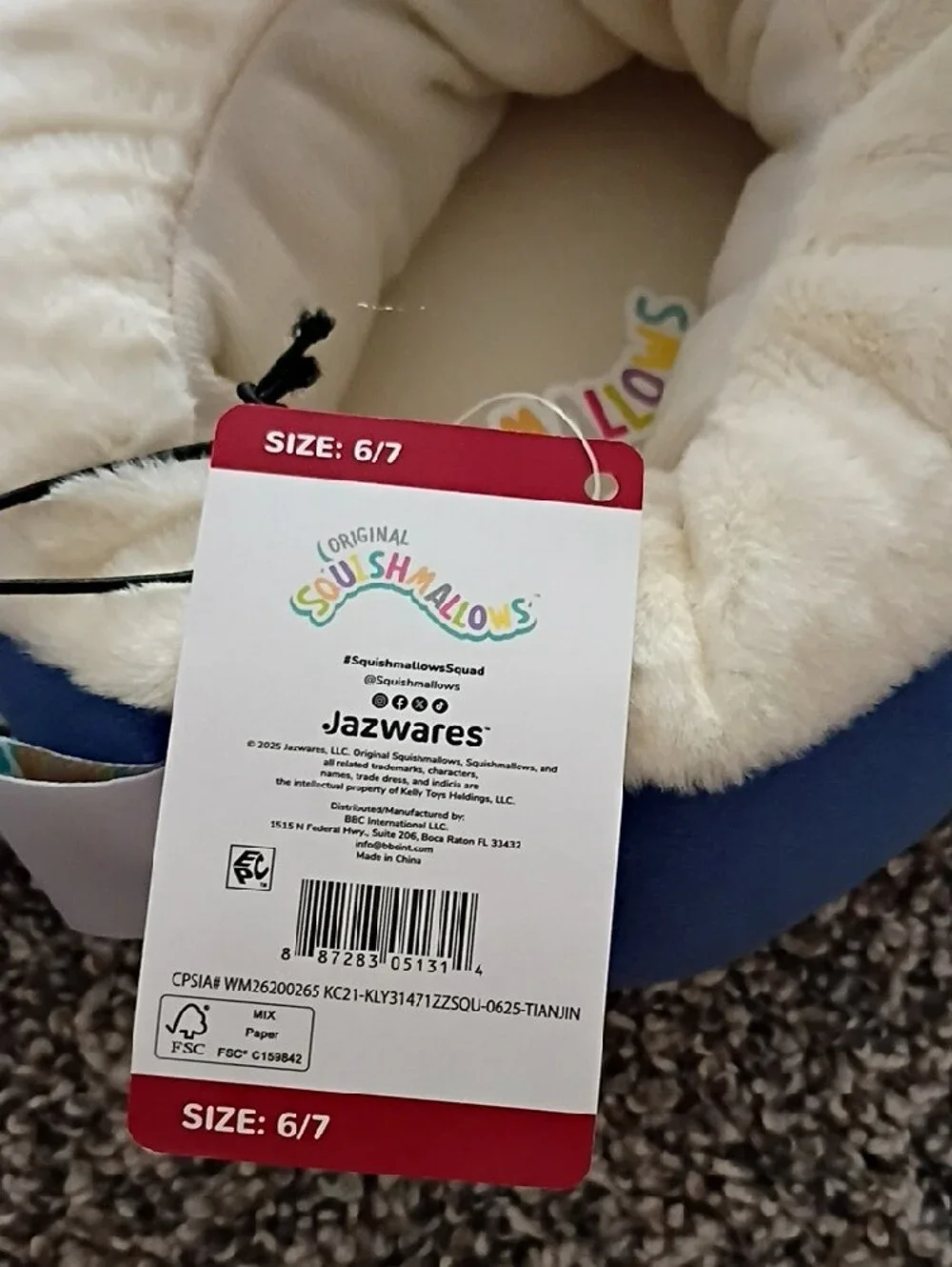 Squishmallows Blue Plush Kids Slippers with Pink Ear Accents
